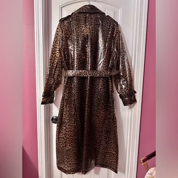 Fashion Nova Leopard Print Trench Raincoat Size XL - Picture 6 of 8